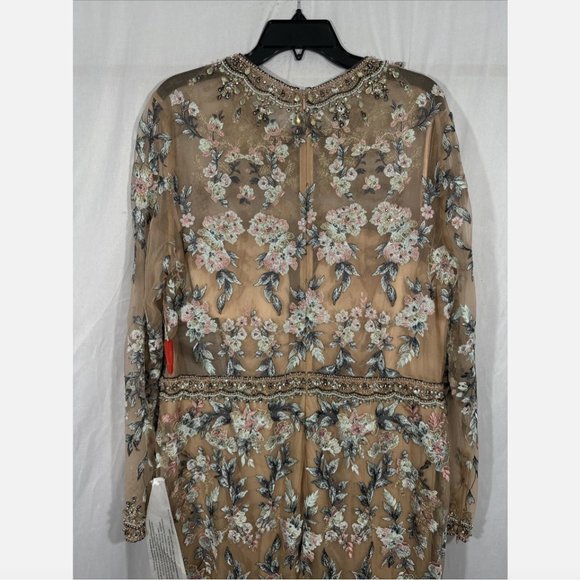 NWT $798 Mac Duggal [ 14 ] Floral Embroidered Long Sleeve Trumpet Gown Nude Q624 - Picture 14 of 16